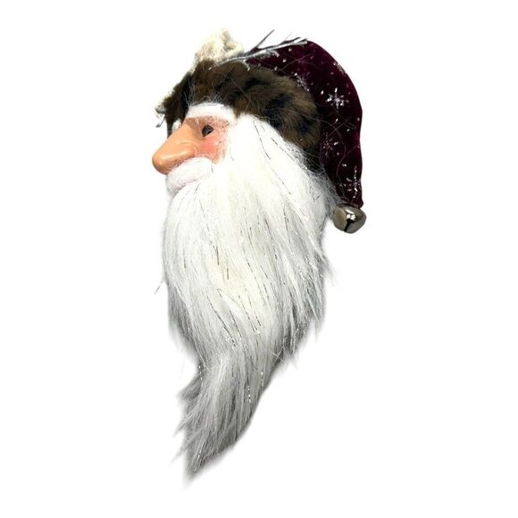 Set Of 3 Santa Claus Head Christmas Ornaments Vintage Long Beards & Festive Hats - Picture 10 of 16
